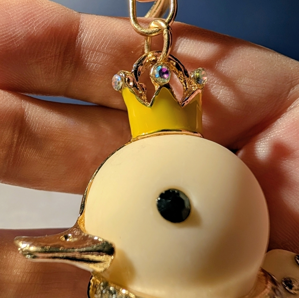 Jeweled "Rubber Ducky" Keychain with Crown Pastel Yellow - Picture 6 of 7